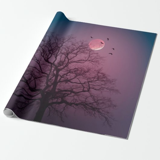 Elegante Spooky Halloween Themenbaum Mondwerk Geschenkpapier (Ungerollt)