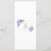 Elegante Spring Blue Floral Gold Heilige Kommunion Menükarte (Rückseite)