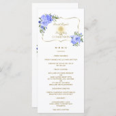 Elegante Spring Blue Floral Gold Heilige Kommunion Menükarte (Vorne/Hinten)