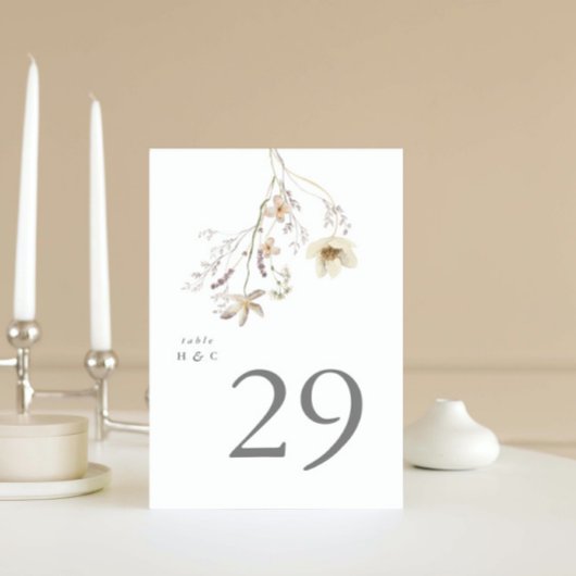 Elegante Spring Boho Wildblume Wedding Tischnummer