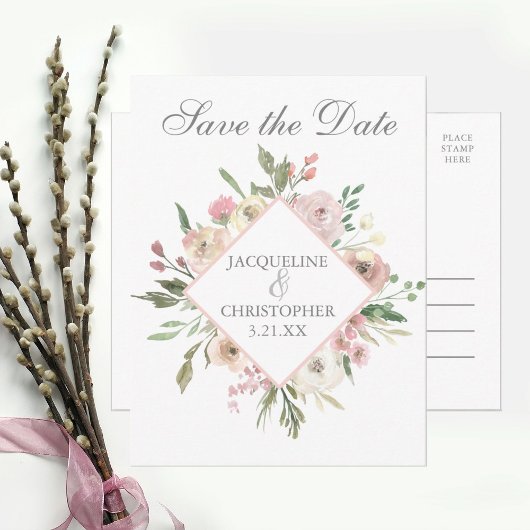 Elegante Spring Floral Blush Peony Wedding Ankündigungspostkarte