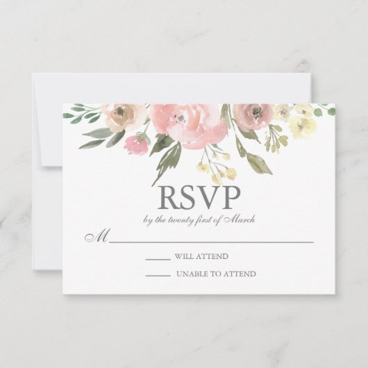Elegante Spring Floral Blush Peony Wedding RSVP Karte (Vorderseite)