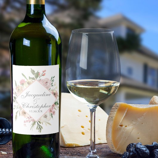 Elegante Spring Floral Blush Peony Wedding Weinetikett