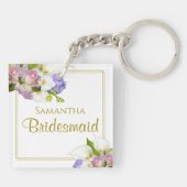 Elegante Spring Floral Bridesmaid Gefallen an Name Schlüsselanhänger (Rückseite)