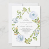 Elegante Spring Floral Diamond Dusty Blue Wedding Einladung (Vorderseite)