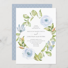 Elegante Spring Floral Diamond Dusty Blue Wedding Einladung