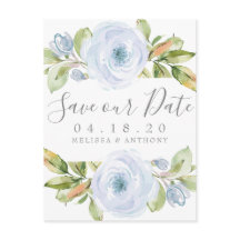 Elegante Spring Floral Dusty Blue Save the Date
