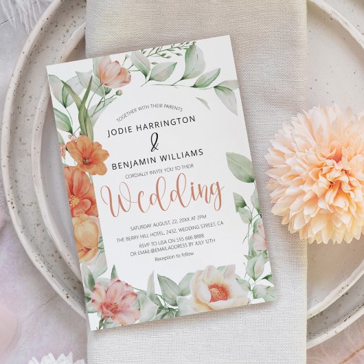Elegante Spring Peach Floral Wedding Einladung
