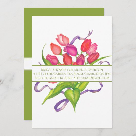 Elegante Spring Tulips Bridal Dusche Einladung (Vorne/Hinten)
