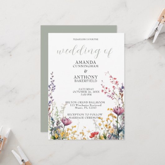 Elegante Spring Wild Blume Einladung Hochzeit (Vorderseite/Rückseite Beispiel)