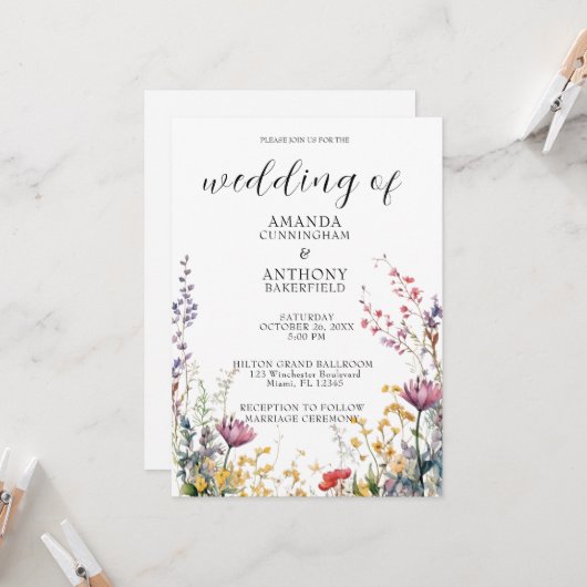 Elegante Spring Wild Blume Einladung Hochzeit (Vorderseite/Rückseite Beispiel)