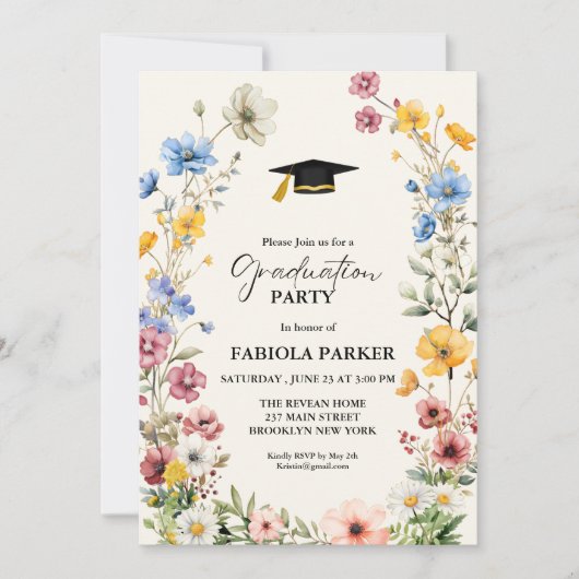 Elegante Spring Wildblume Abschluss Einladung (Vorderseite)