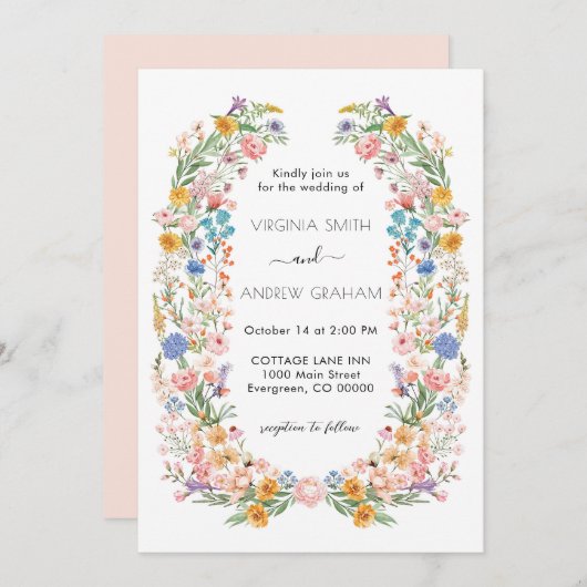 Elegante Spring Wildblume Meadow Garden Wedding Einladung (Vorne/Hinten)