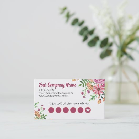 Elegante Springy Floral Kundenbindungskarte Treuekarte (Stehend Vorderseite)