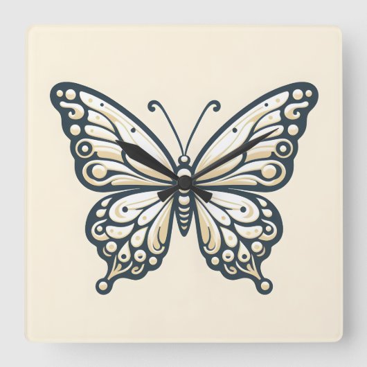 Elegante Square Butterfly Wall Clock Quadratische Wanduhr (Vorderseite)