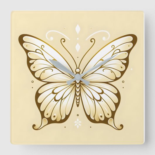 Elegante Square Butterfly Wall Clock Quadratische Wanduhr (Vorderseite)
