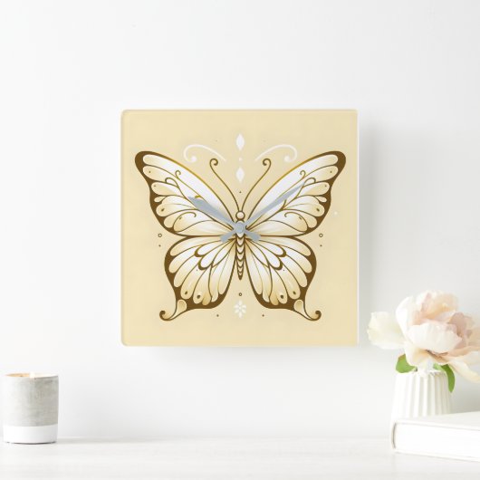 Elegante Square Butterfly Wall Clock Quadratische Wanduhr (Zuhause)