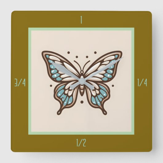 Elegante Square Butterfly Wall Clock Quadratische Wanduhr (Vorderseite)