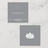 Elegante Square Gray and White Lotus Blume Quadratische Visitenkarte (Vorne/Hinten)