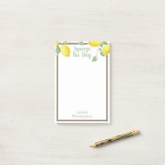 Elegante Squeeze the Day Lemons & Foliage Post-it Klebezettel (Auf Schreibtisch)