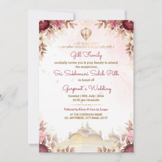 Elegante Sri Sukhmani Sahib Path & Hochzeitseinlad Einladung