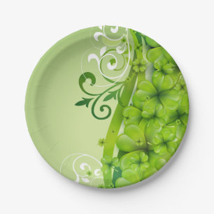 Elegante St. Patrick's Day Kleeblatts und Scrolls Pappteller