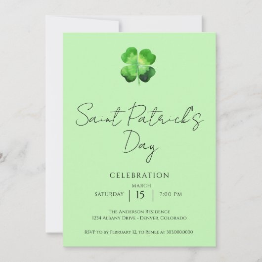 Elegante St.-Patricks-Party Einladung (Vorderseite)