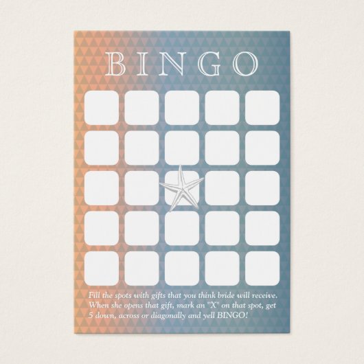 Elegante Starfish 5x5 Brautparty Bingo Card (Vorderseite)