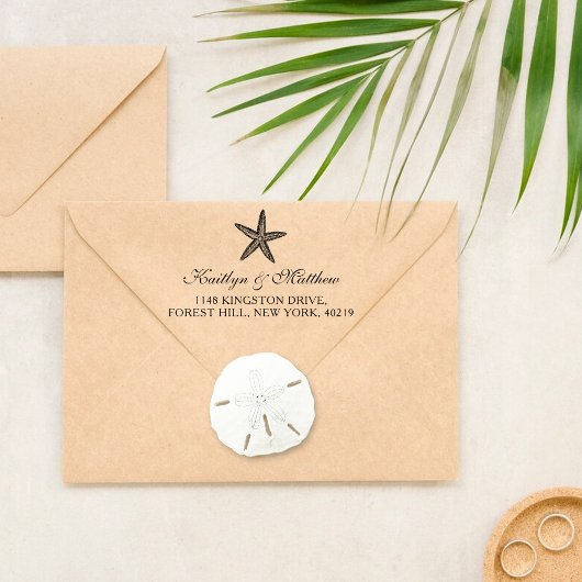 Elegante Starfish Beach Wedding Rücksendeadresse Permastempel