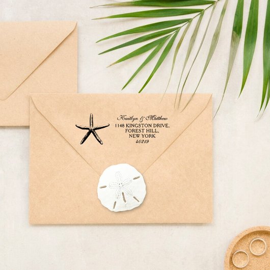Elegante Starfish Beach Wedding Rücksendeadresse Permastempel