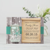 Elegante Starfish & Mason Jar Beach Wedding Einladung (Stehend Vorderseite)