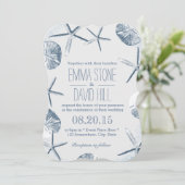 Elegante Starfish & Sand Dollar Beach Hochzeit Einladung (Stehend Vorderseite)