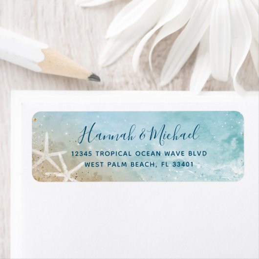 Elegante Starfish Watercolor Beach Rücksendeadress (Insitu)