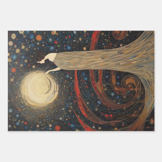 Elegante Starry Night Art Nouveau Decoupage Geschenkpapier Set (Vorderseite 3)