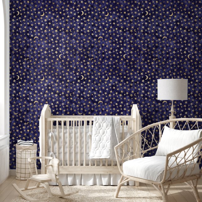 Elegante Starry Night auf Lila Kinderzimmer Tapete (Kinder)