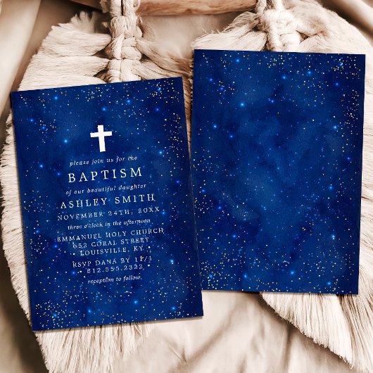 Elegante Starry Night mit Cross Baptisse Einladung