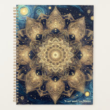 Elegante Starry Night Nebula Blue Gold Mandala