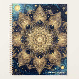 Elegante Starry Night Nebula Blue Gold Mandala Planer