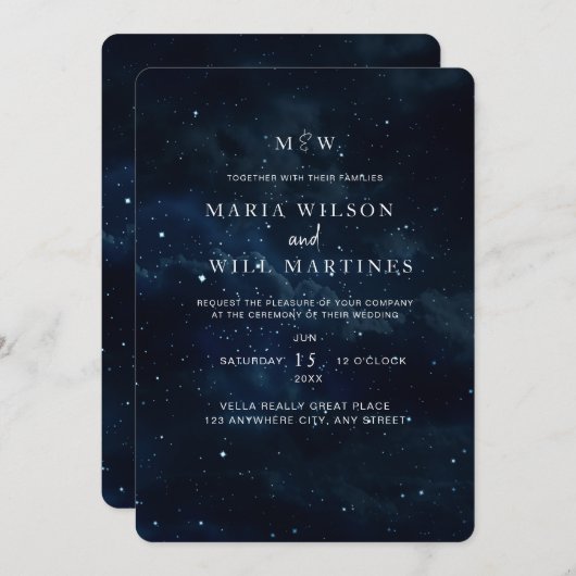 Elegante Starry night Wedding Einladung Modern (Vorne/Hinten)
