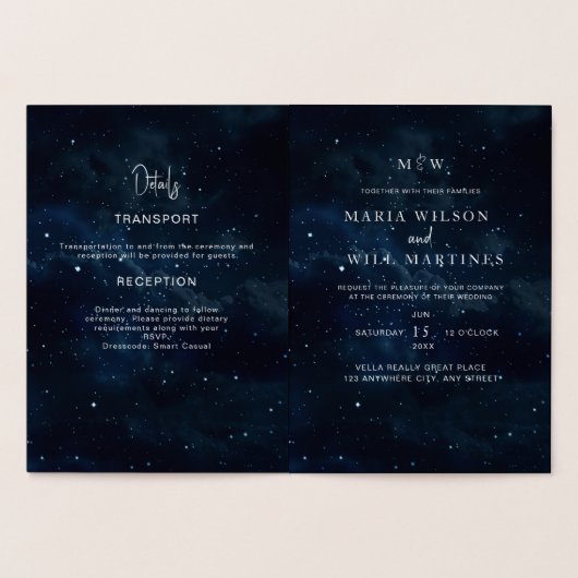 Elegante Starry night Wedding Einladung Modern (Innenseite)