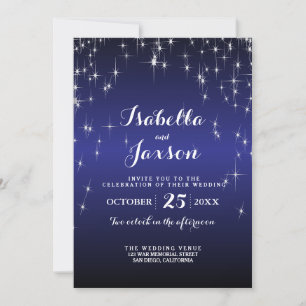 Elegante Starry Night Wedding in Dark Blue Einladung