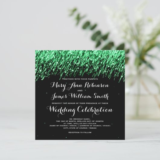 Elegante Stars für Hochzeiten "Emerald Green" Einladung (Stehend Vorderseite)
