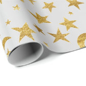 Elegante Stars Moon Silver Gray Gold Metallic Sky Geschenkpapier (Rolleneckpunkt)
