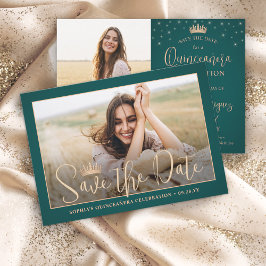 Elegante Stars Rose Gold Quinceñera 2 Foto Grün Save The Date