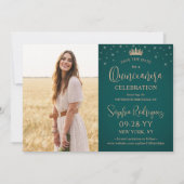 Elegante Stars Rose Gold Quinceñera 2 Foto Grün Save The Date (Rückseite)