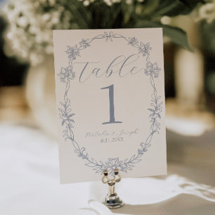 Elegante staubblaue alte Geld-Hochzeitstisch-Numme Einladung