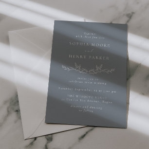 Elegante Staubblaue Blatt-Linienkunst-Hochzeit Einladung