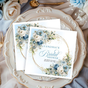 Elegante staubblaue Blumen Eukalyptus Gold Party Serviette