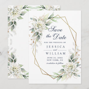 Elegante staubblaue Blumen Grüne Hochzeit Save The Date