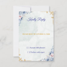 Elegante staubblaue Blumen-Hochzeits-RSVP-Karte
